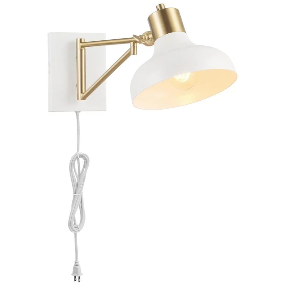 Globe NWT 1-Light Swing Arm Wall Sconce Lamp In White & Brass 15.85"L